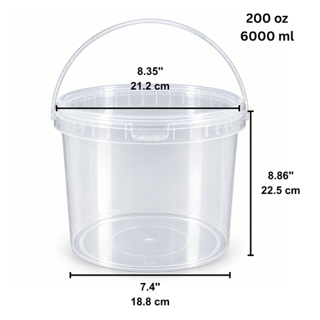 200oz PP Clear Dessert Food Storage Round Bucket W/ Lid & Handle - SIZE