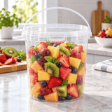 200oz PP Clear Dessert Food Storage Round Bucket W/ Lid & Handle - with food