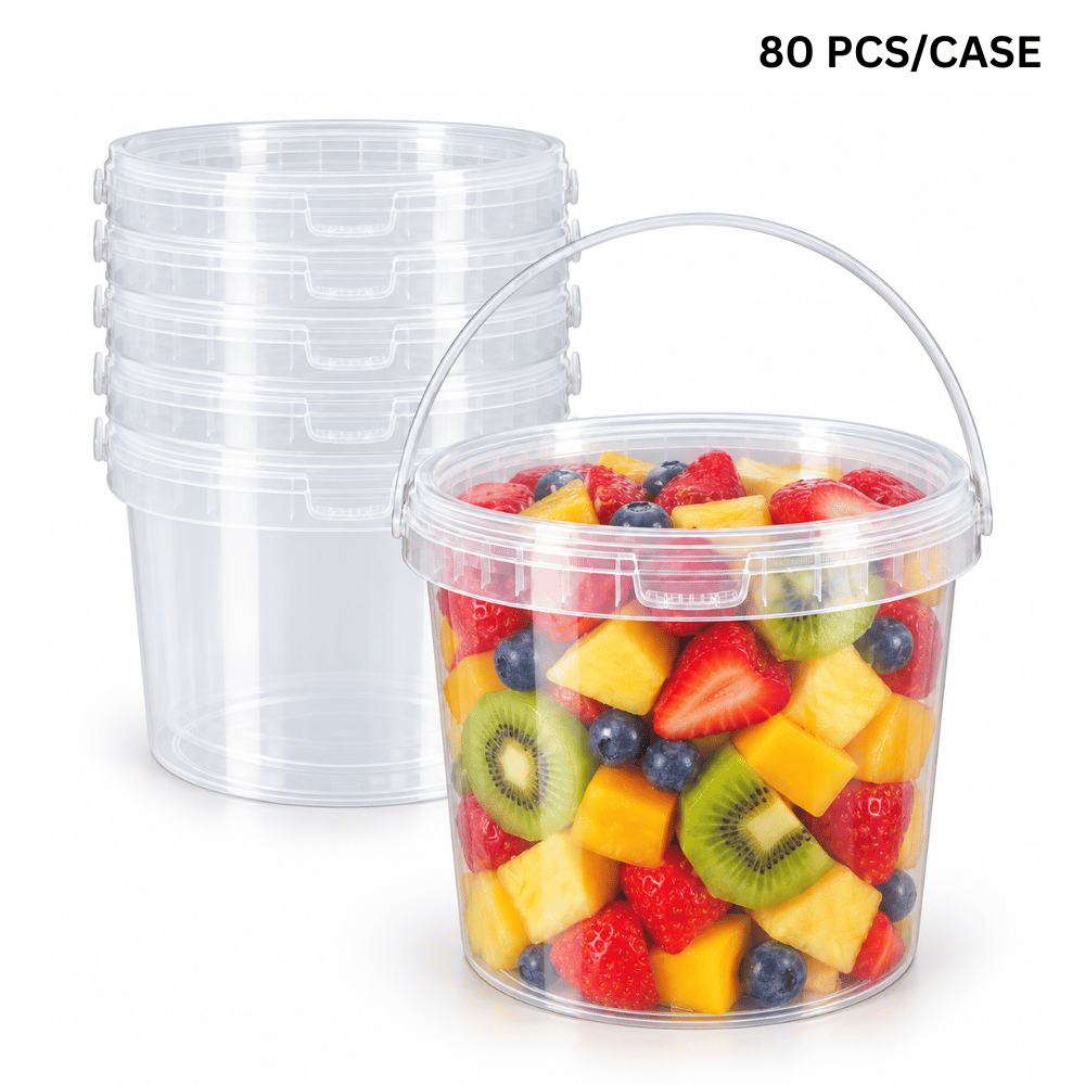 200oz PP Clear Dessert Food Storage Round Bucket W/ Lid & Handle (80 Pcs/Case)