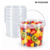 200oz PP Clear Dessert Food Storage Round Bucket W/ Lid & Handle (80 Pcs/Case)