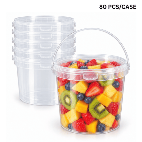 200oz PP Clear Dessert Food Storage Round Bucket W/ Lid & Handle (80 Pcs/Case)