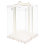 [Pre-order] Clear Square Cake Box W/ White Base & Clear Lid | 10.2x10.2x17.7" - 50 Sets
