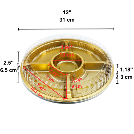 #2119 PET | 12" Golden Round Container W/ Clear Lid | 5 Compartment - size