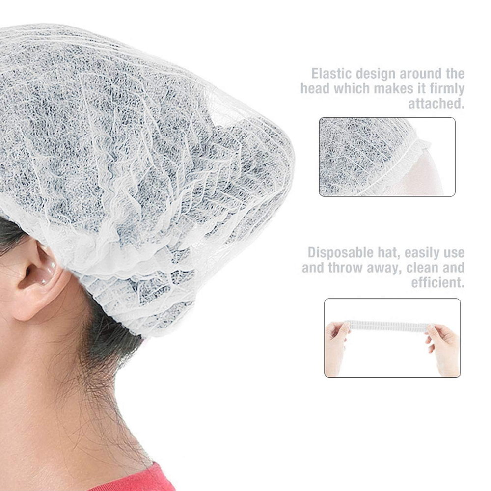 21" White Disposable Bouffant Cap Hair Cover -Feature