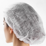 21" White Disposable Bouffant Cap Hair Cover - on head