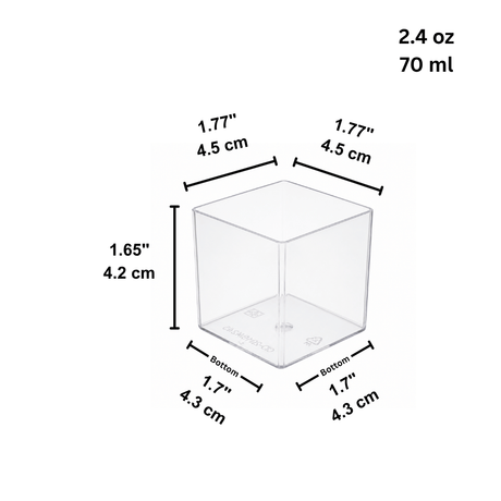 2.4oz Mini Dessert Shooter Cups | Clear Square PS Parfait Cup - size