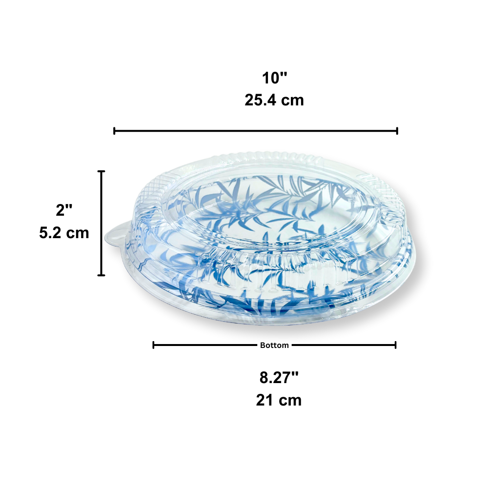 #2201 PET | 10" Blue Maple Pattern Round Sushi Party Tray W/ Lid-size