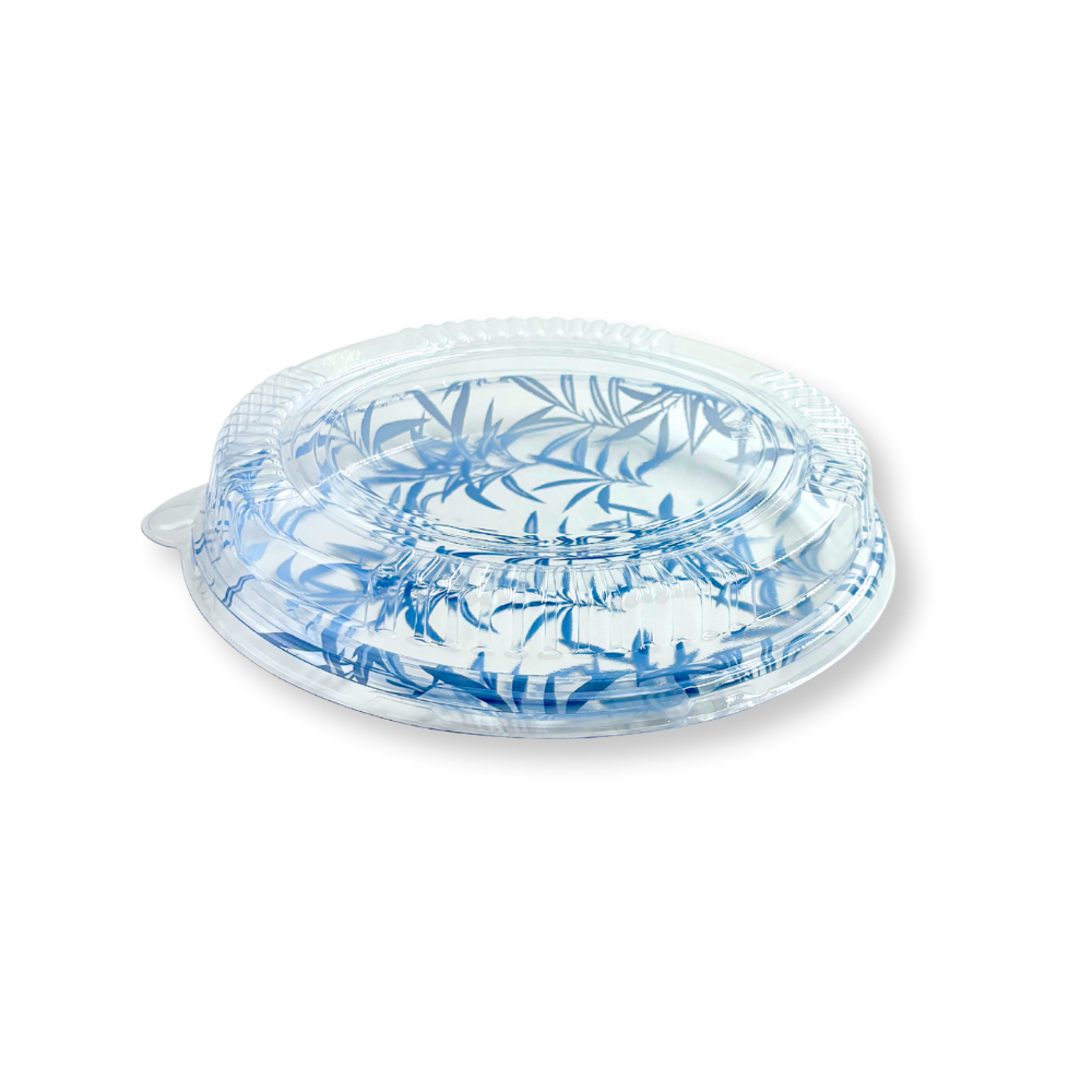 #2201 PET | 10" Blue Maple Pattern Round Sushi Party Tray W/ Lid