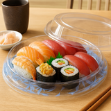 2201_PET_10_Blue_Maple_Pattern_Round_Sushi_Party_Tray_W_Lid with sushi