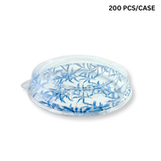 Clear plastic lid with blue floral pattern on a white background, labeled '200 PCS/CASE'.