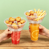 22oz 2-in-1 Clear PP Snack Cup Topper Trays W/ Straw Hole | Fit 90mm Cup - with cups and snack and drink