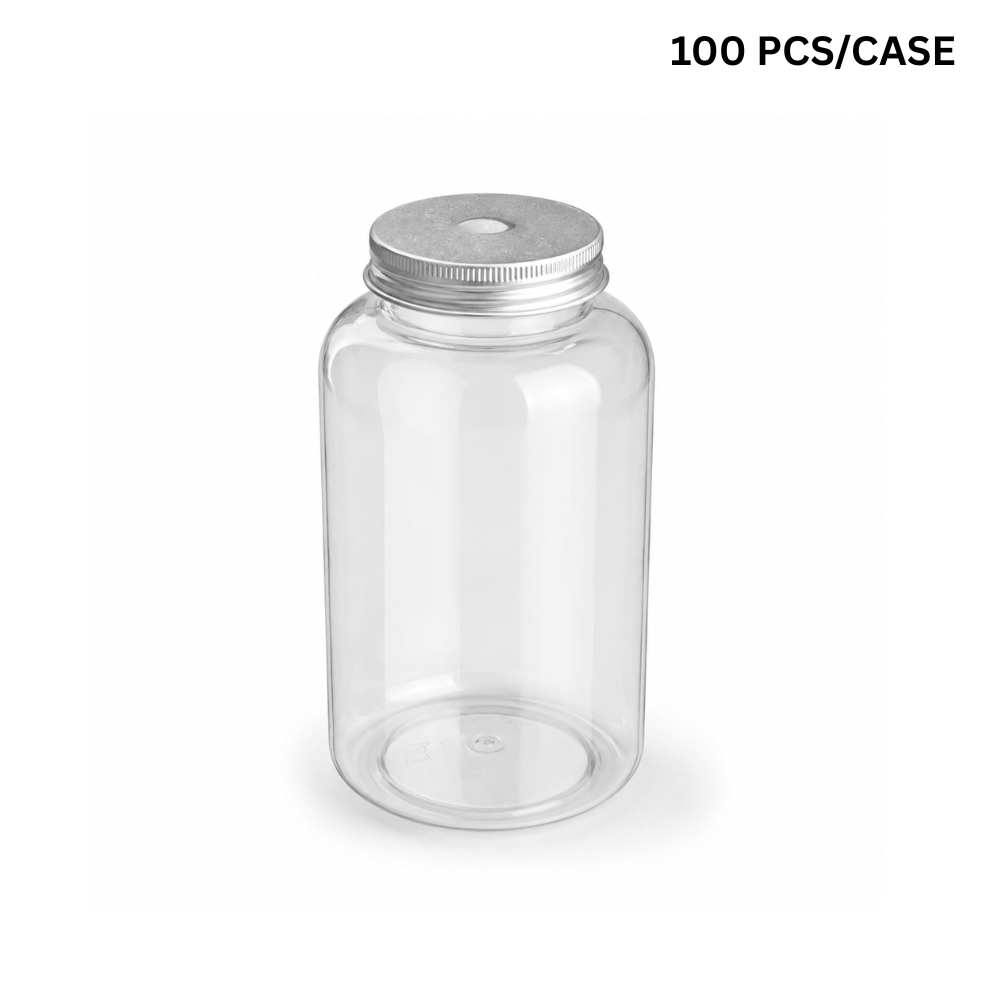 24oz Clear PET Bottle W/ Foil Lid | Milk Tea & Cold Beverage (100 Pcs/Case)