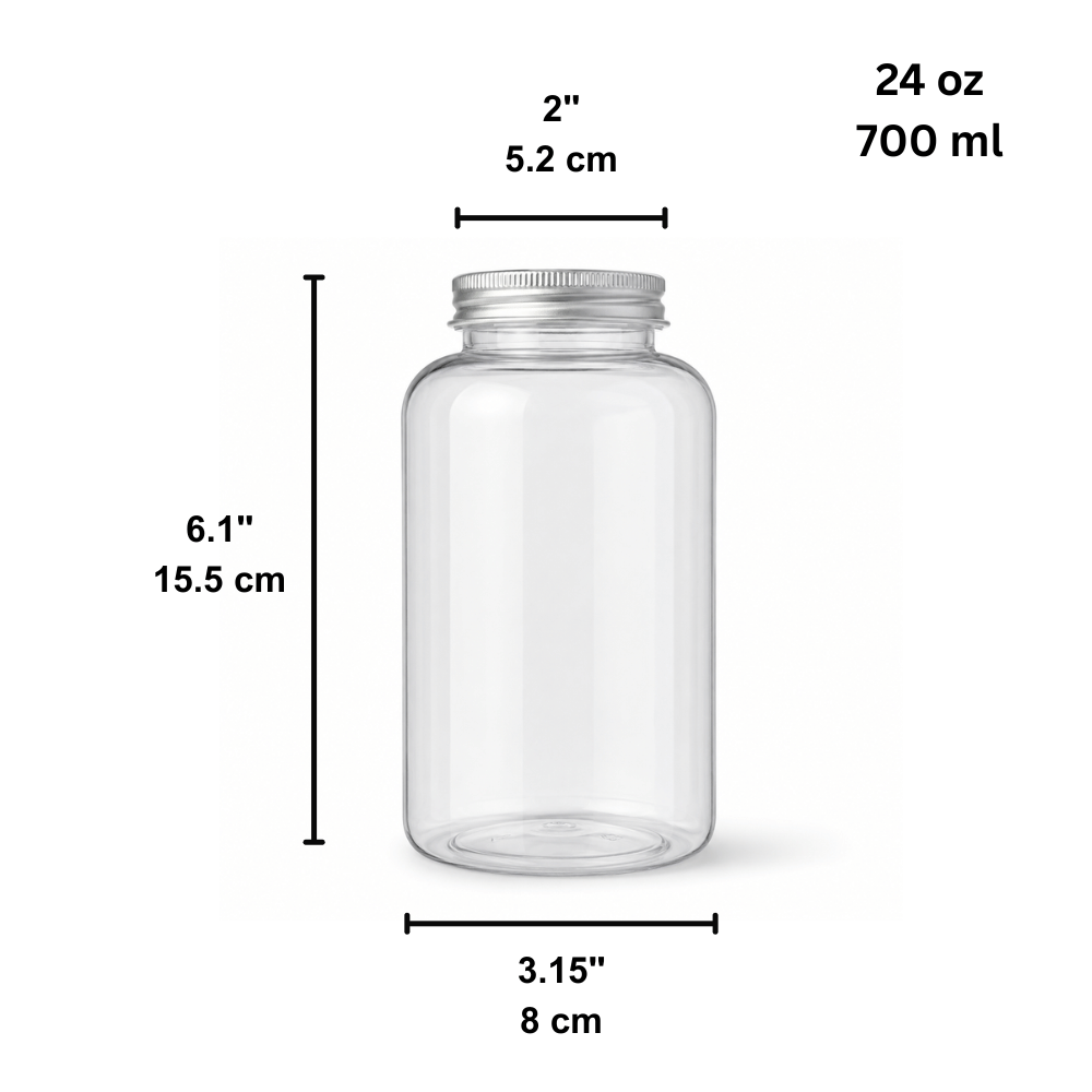 24oz Clear PET Bottle W/ Foil Lid | Milk Tea & Cold Beverage - size