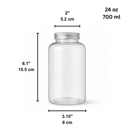 24oz Clear PET Bottle W/ Foil Lid | Milk Tea & Cold Beverage - size