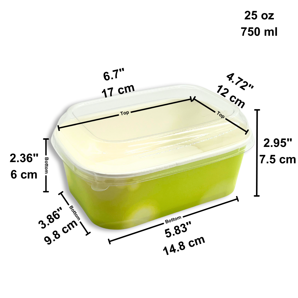 25oz Rectangular Green Paper Baking Box W/ PET Lid | 6.7x4.72x2.95"