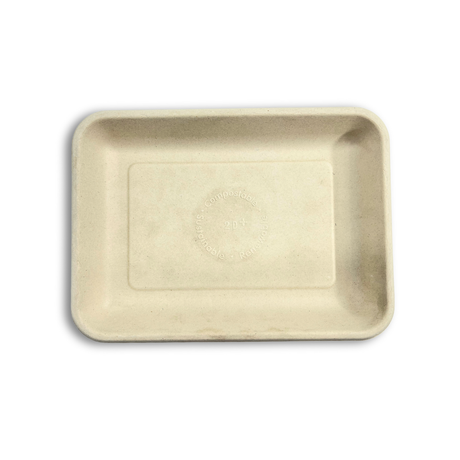 2D Compostable Rectangular Sugarcane Tray | Bagasse Plate | 8.86x6.5x1"-top