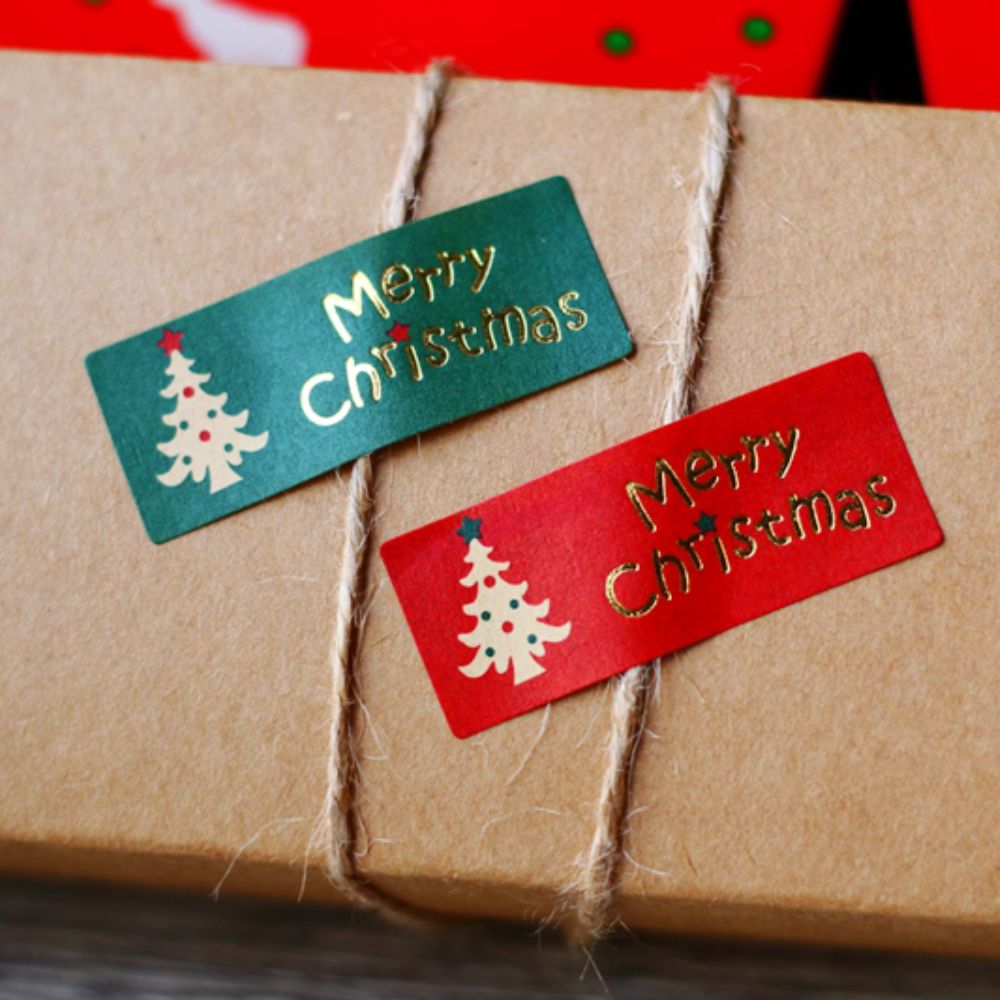 2 Styles Merry Christmas Rectangular Stickers – on the same box
