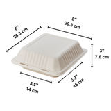 HD-B036 | Sugarcane Clamshell Food Container | 8x8x3" - size