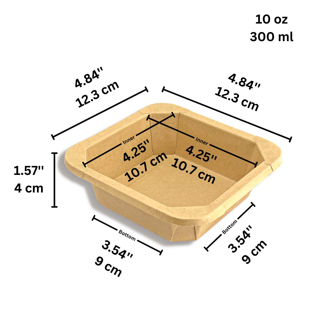 #300S | 10oz Kraft Square Paper Container | 107x107mm Top (Base Only) - size