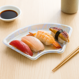 3102_PET_Base_Blue_Maple_Pattern_Large_Fan-Shaped_Sushi_Tray_Base_Only with sushi
