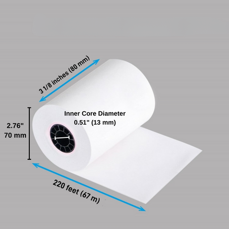 3 1/8" x 220' Thermal Receipt Paper Rolls - size