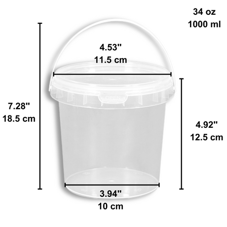 34oz PP Clear Dessert Food Storage Round Bucket W/ Lid & Handle - 100 Sets