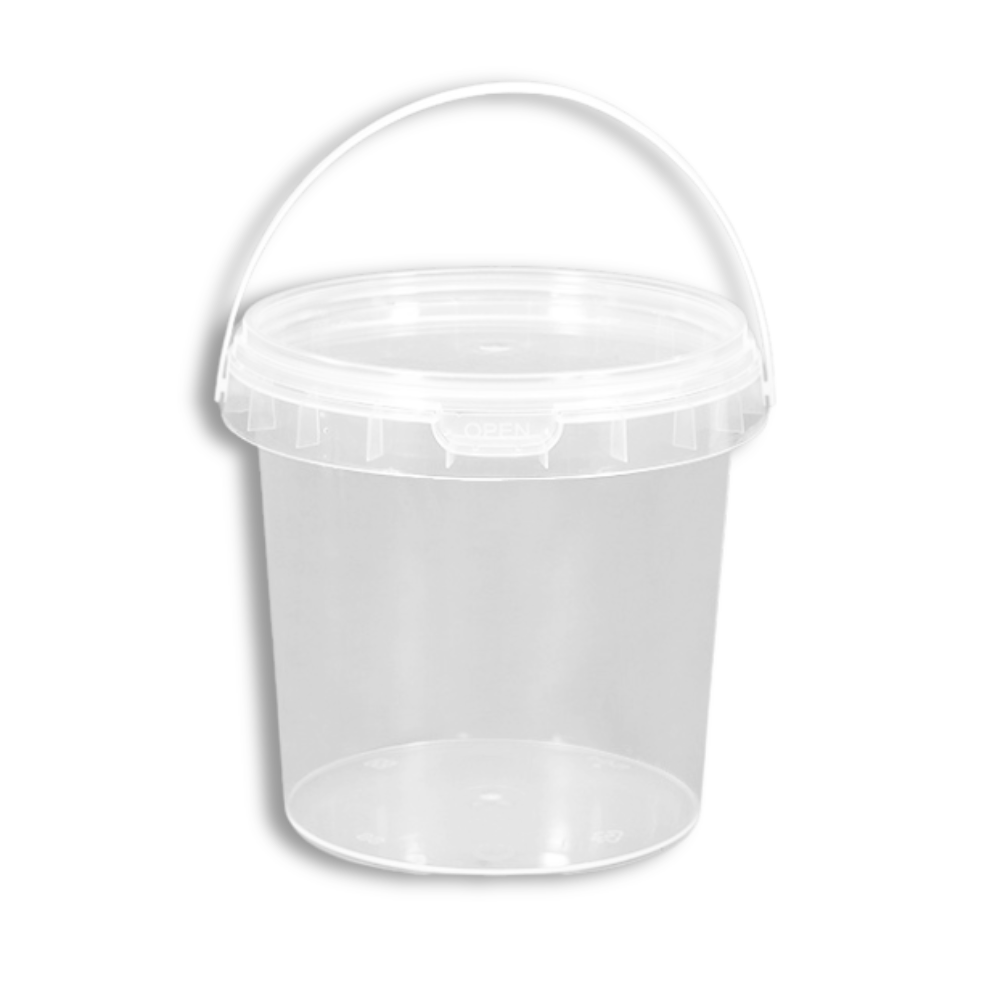 34oz PP Clear Dessert Food Storage Round Bucket W/ Lid & Handle