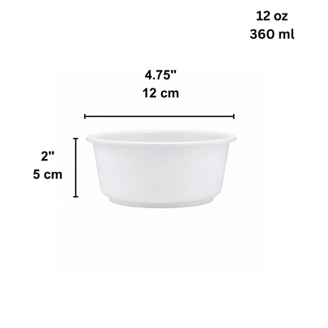 360FBM | 12oz Microwaveable PP White Round Bowl | 120mm Top (Base Only) - size