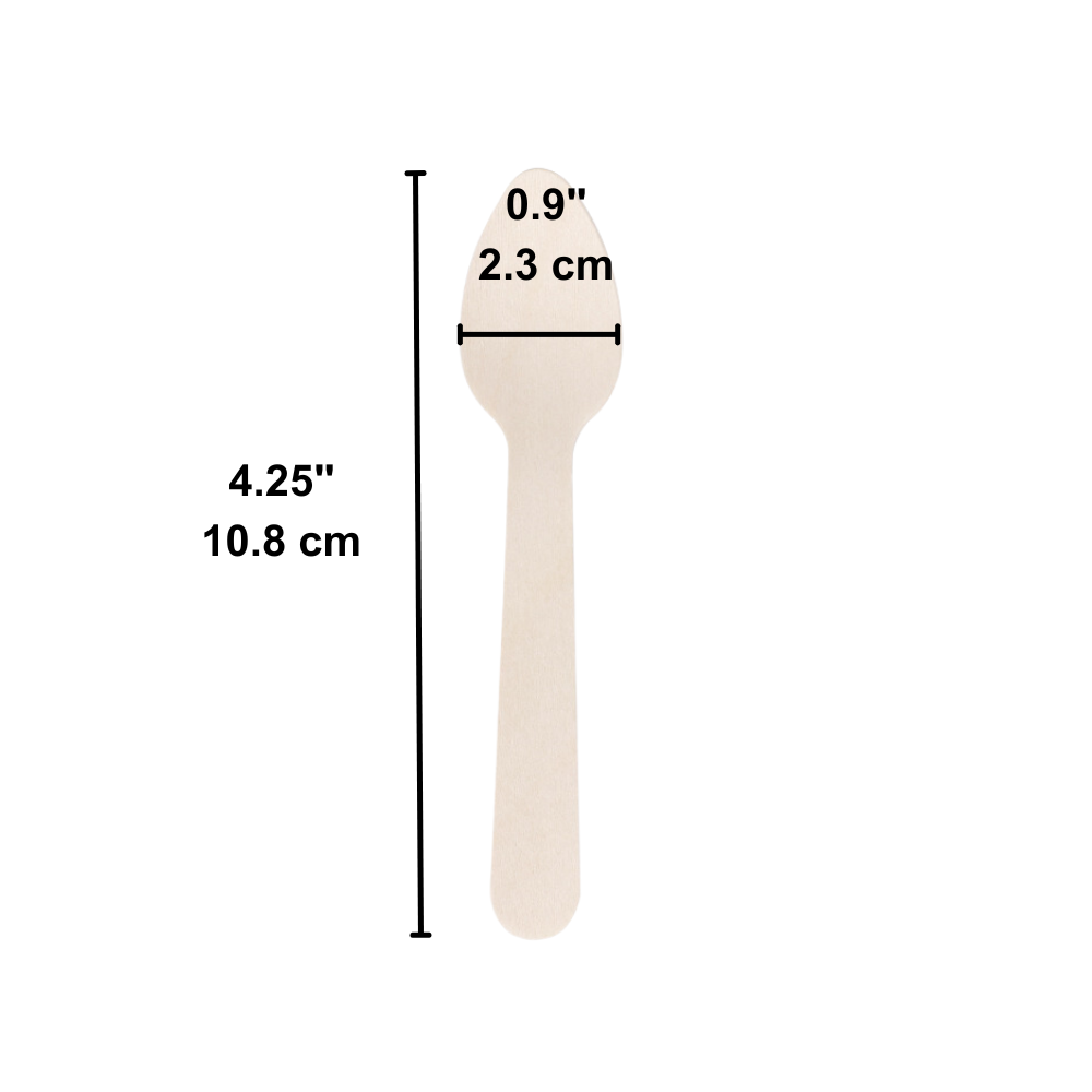 4.25" Compostable Wooden Ice Cream Spoon - size