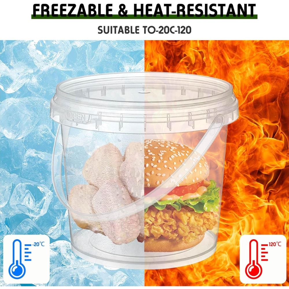 50oz PP Clear Dessert Food Storage Round Bucket W/ Lid & Handle