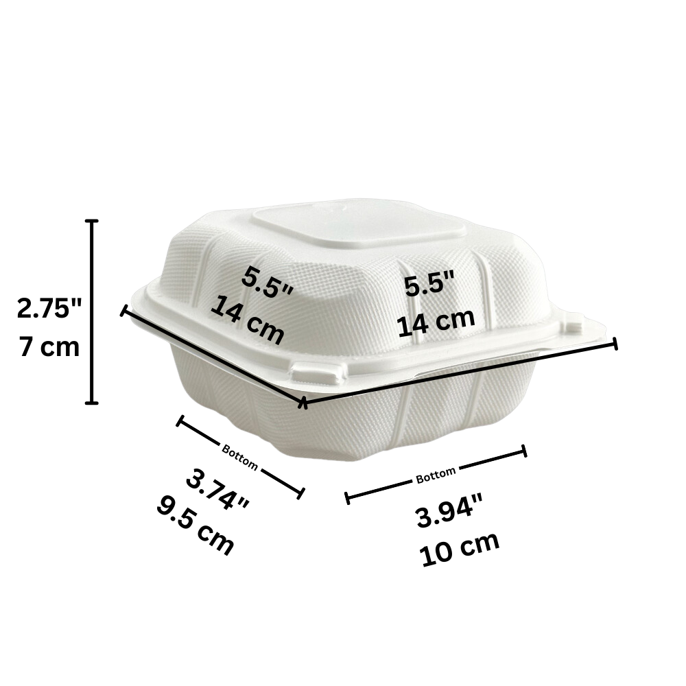 #51 | Microwavable PP Square Clamshell Container W/ Hole | 5.5x5.5x2.75" - size