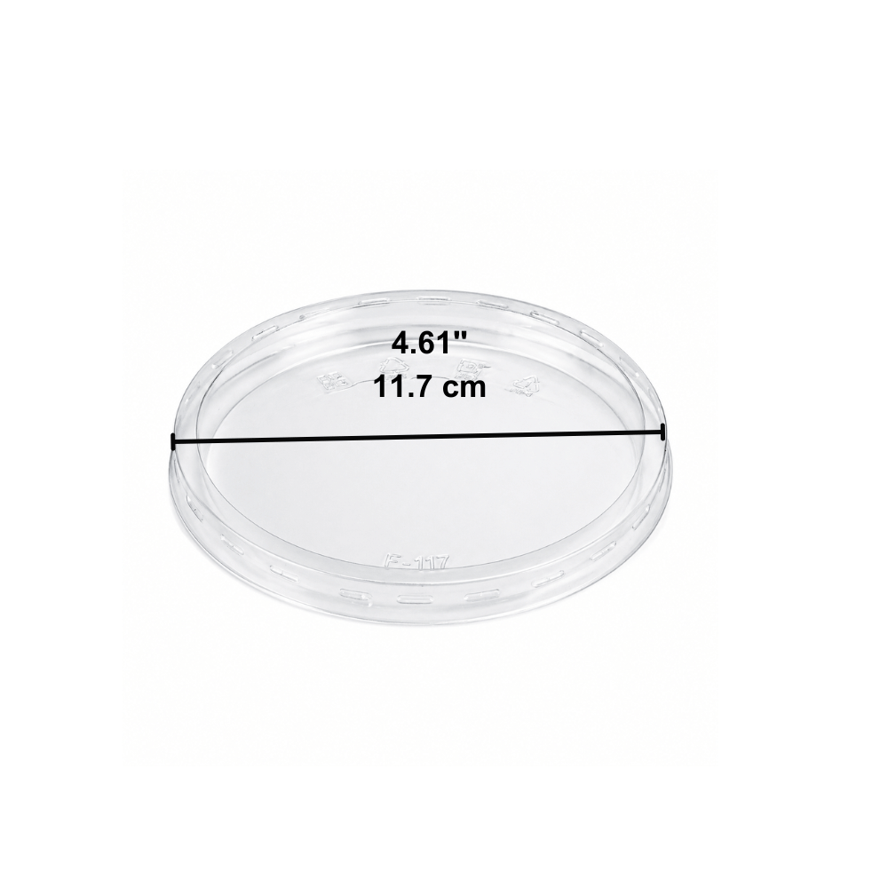 53241FL | 117mm PET Flat Lid | Fit 53244 24oz Round Salad Container (Lids Only) - size