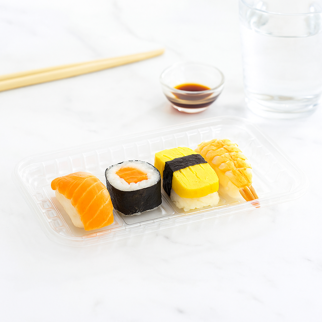 5S_PET_Clear_Sushi_Tray_Meat_Tray_9.65x4.72x0.5 with sushi