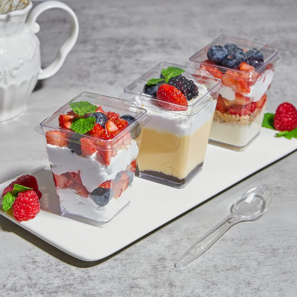 5oz Clear Trapezoid Mini Mousse Cup Dessert Cup W/ Lid - with mousse