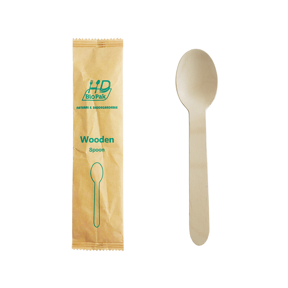 6.2" Individually Paper Wrapped Compostable Wooden Spoon