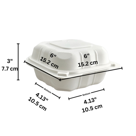 #61 | Microwavable PP Square Clamshell Container W/ Hole | 6x6x3" - size