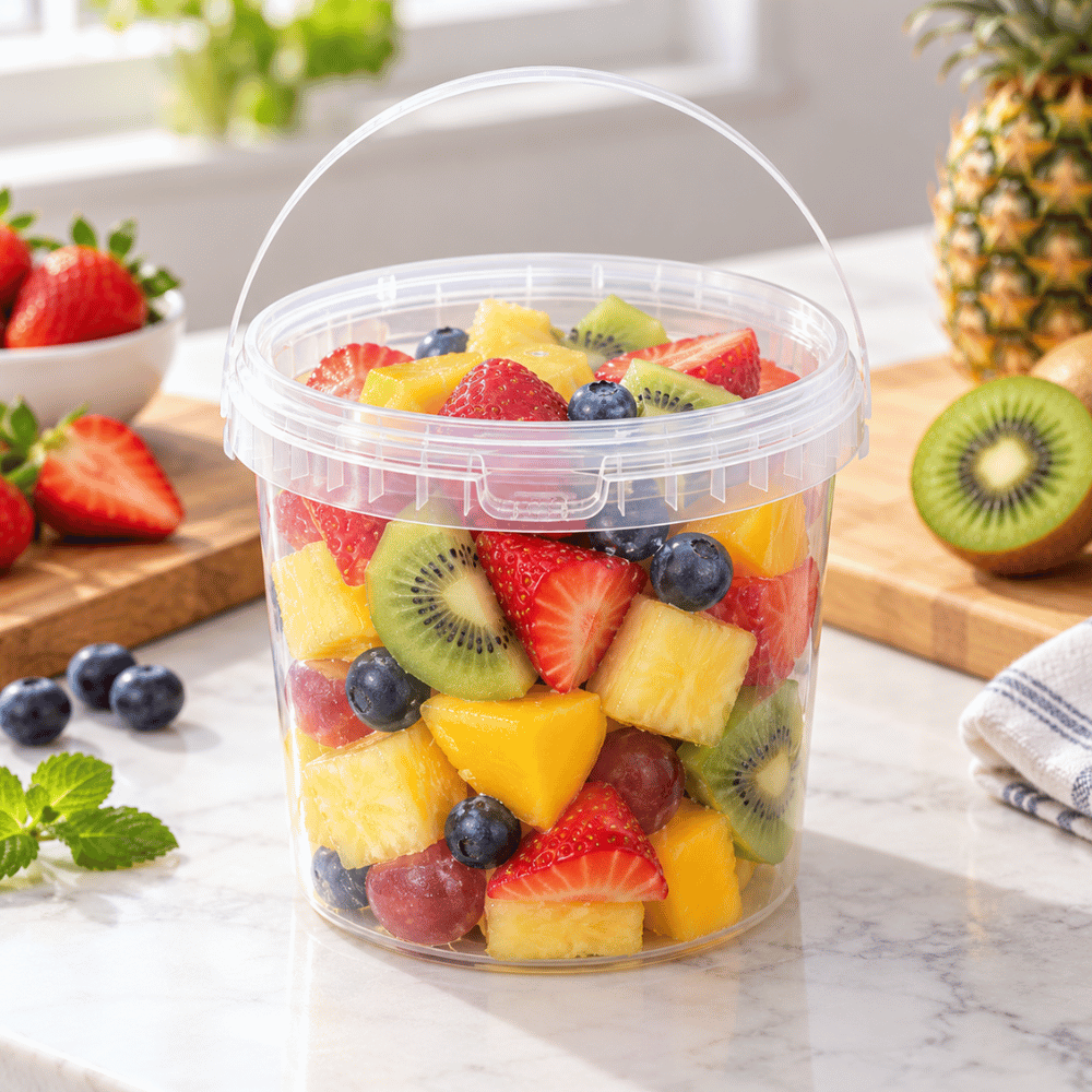 67oz PP Clear Dessert Food Storage Round Bucket W/ Lid & Handle - with food