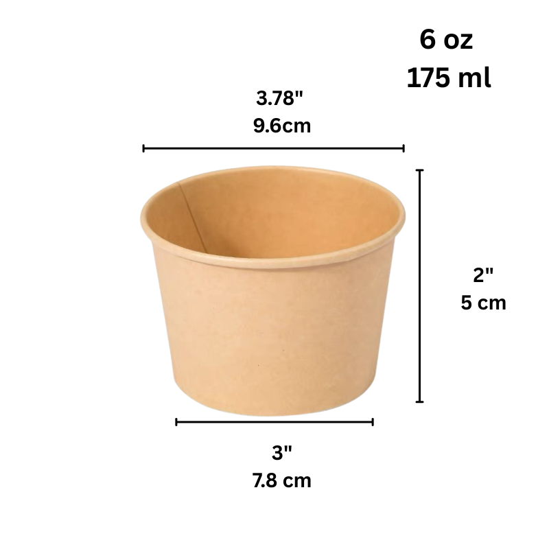 #6B | 6oz Kraft Paper Soup Cup Food Container | 96mm Top (Base Only)-size