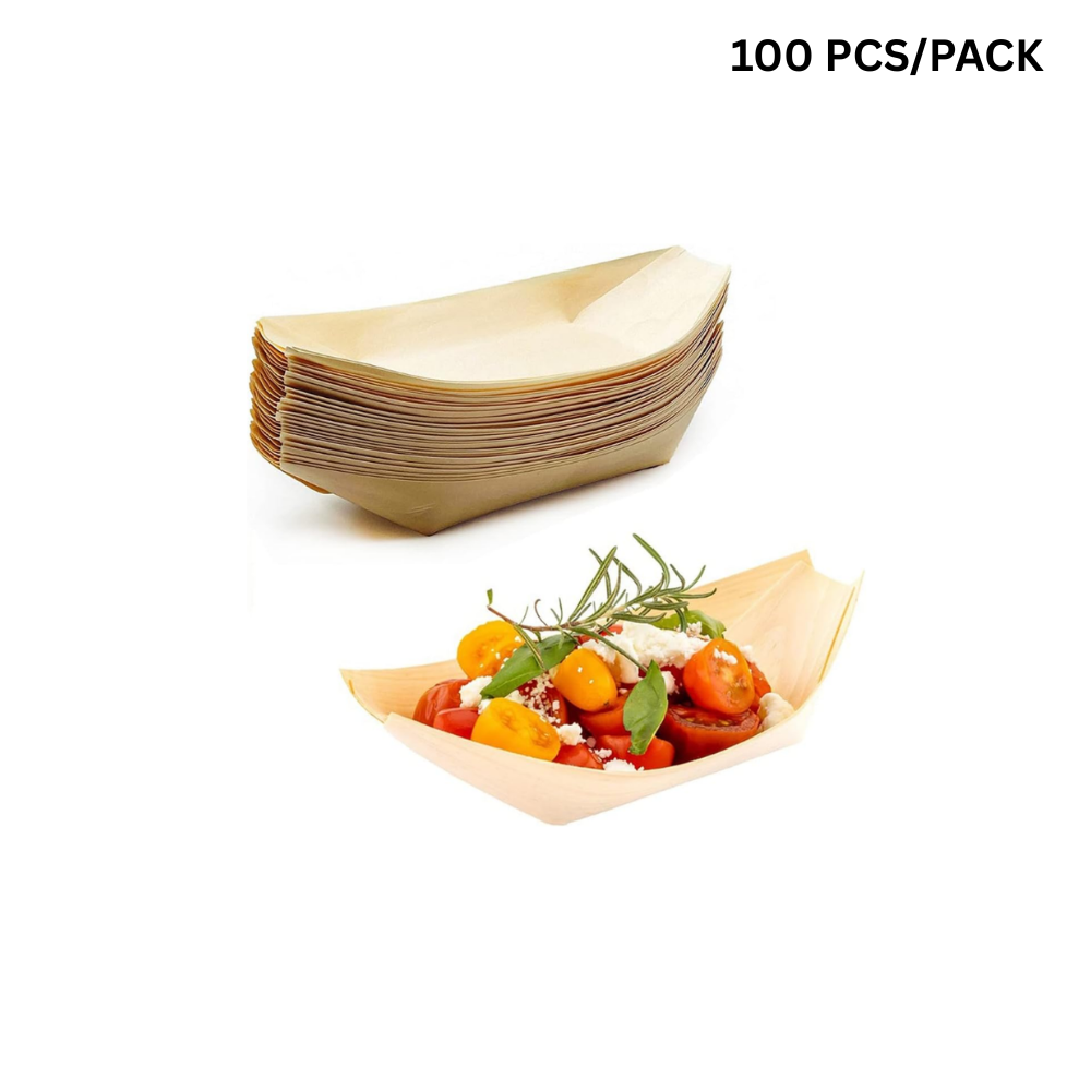6" Pine Wooden Boat Shaped Sushi Dessert Serving Plate (100 Pcs/Pack)