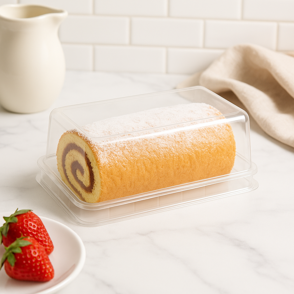 6" PET Clear Swiss Roll Cake Box W/ Lid