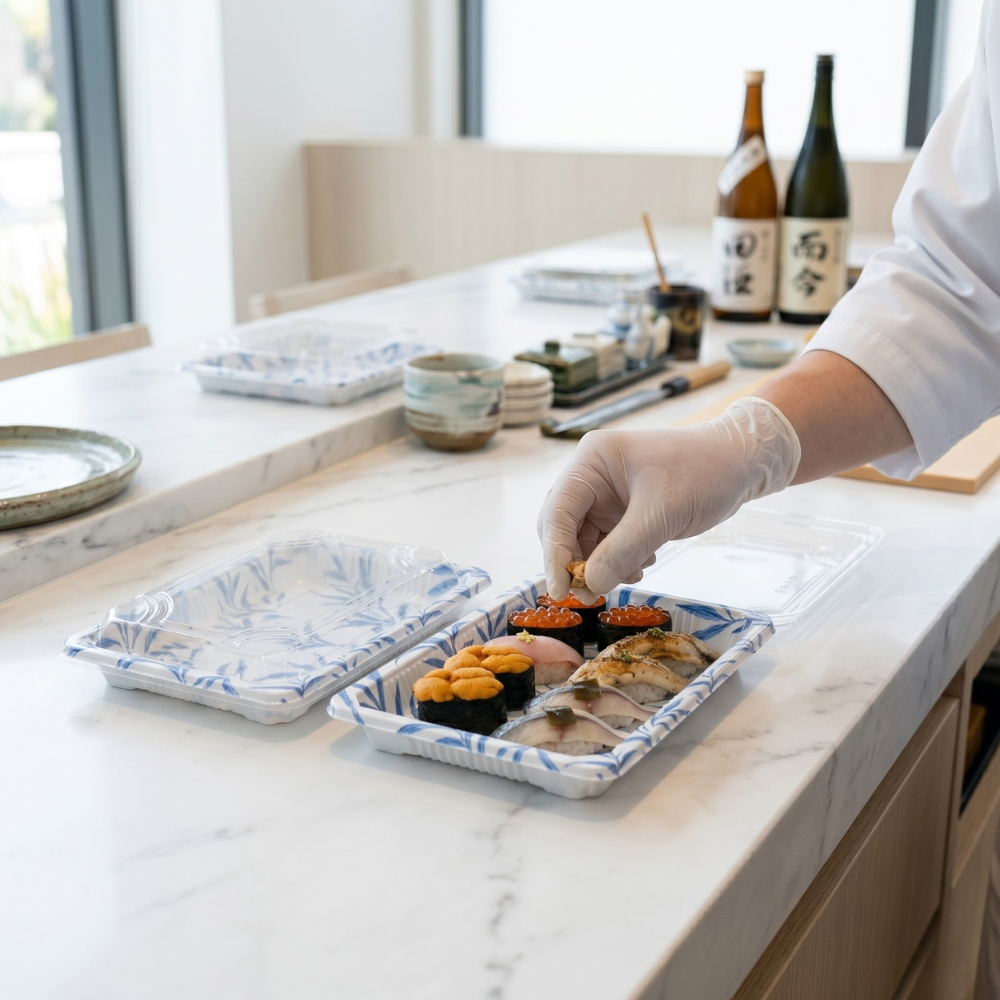#1105 PET | Plateau à sushi transparent avec couvercle | 7,28 x 5,12 x 1,77 po - 500 ensembles