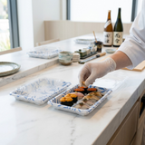#1105 PET | Plateau à sushi transparent avec couvercle | 7,28 x 5,12 x 1,77 po - 500 ensembles
