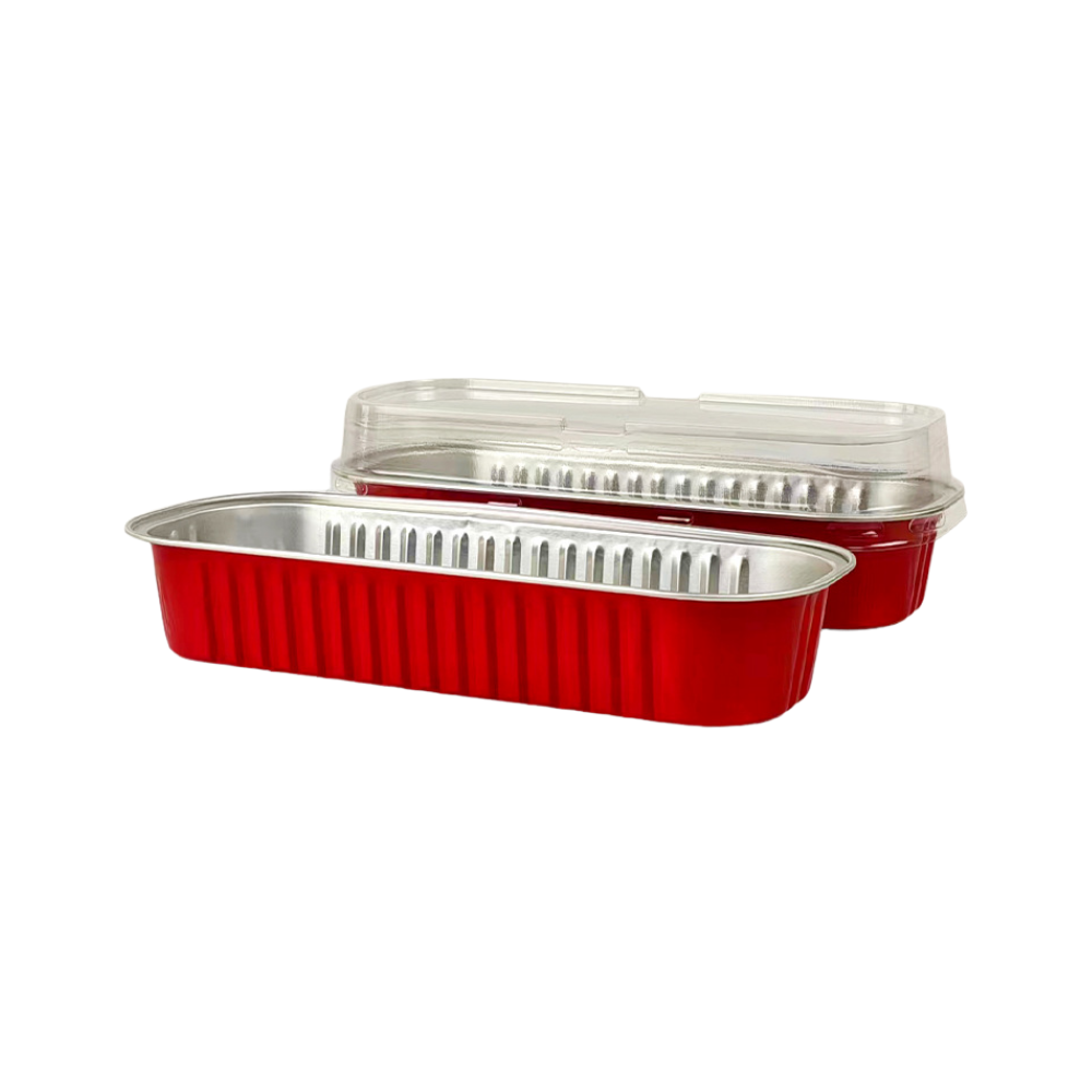 6oz Red Aluminum Foil Mini Loaf Pan W/ Clear High Lid - details