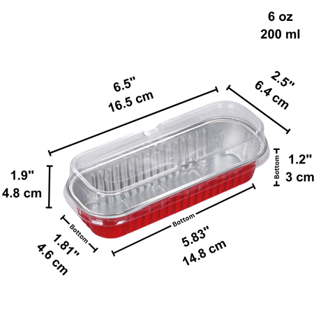 6oz Red Aluminum Foil Mini Loaf Pan W Clear High Lid -size