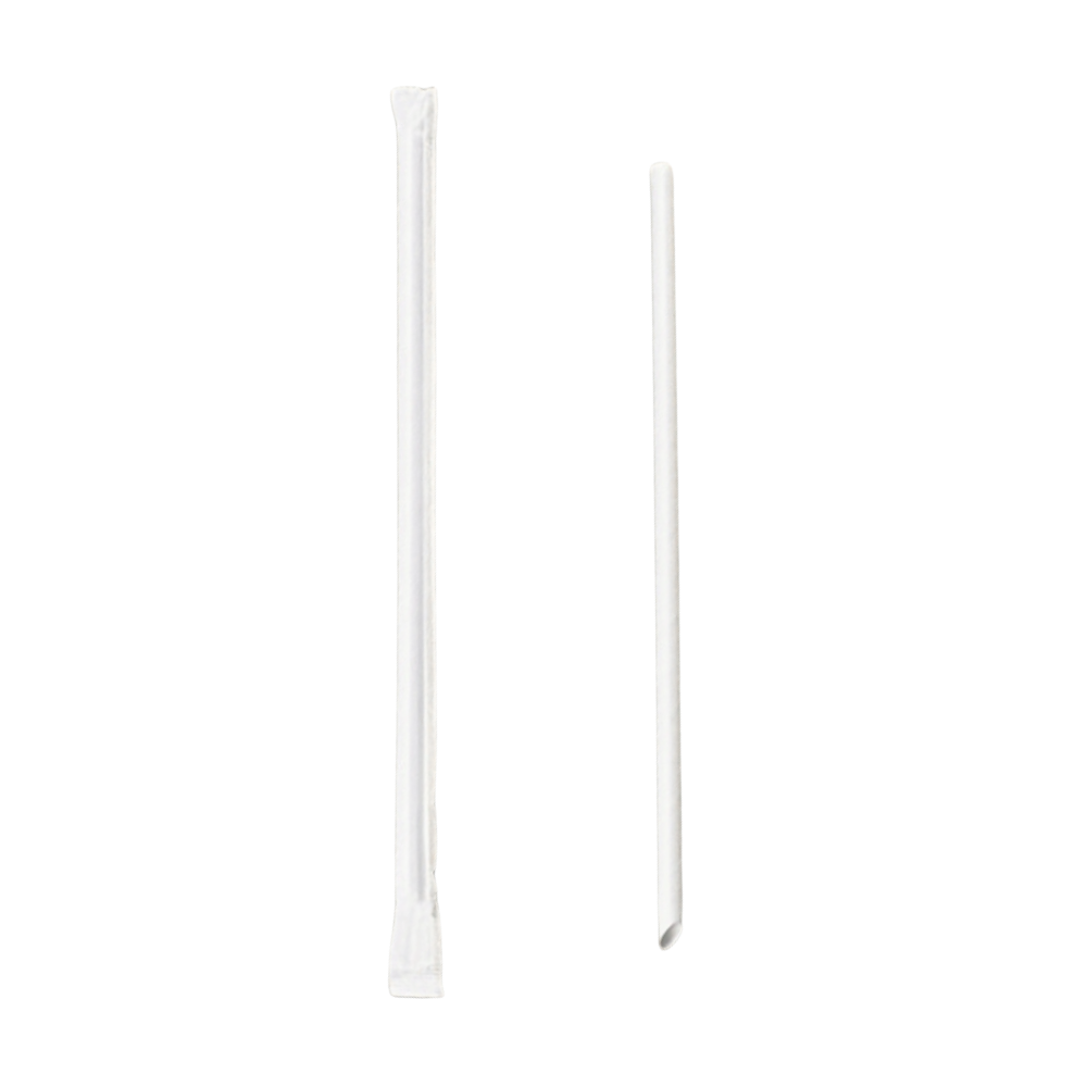 Paille en papier blanc coupée en diagonale 6x210 mm (emballée individuellement) - 5000 pièces
