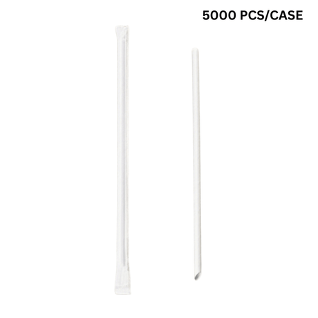 6x210mm diagonal cut white paper straws, eco-friendly biodegradable straws for drinks - individually wrapped 5000 pcs bulk pack