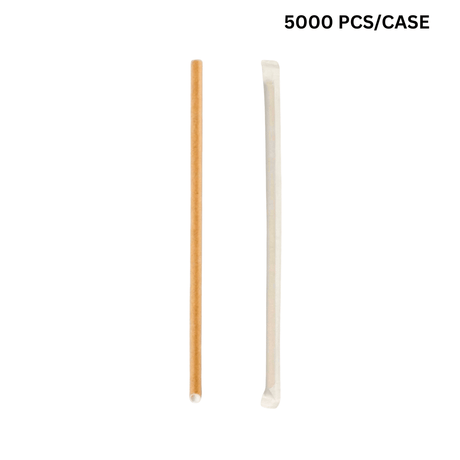 6x230mm diagonal cut kraft paper straws, eco-friendly biodegradable straws for bubble tea - individually wrapped 5000 pcs bulk pack