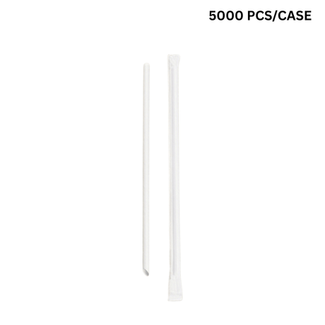 6x230mm diagonal cut white paper straws, eco-friendly biodegradable straws for bubble tea - individually wrapped 5000 pcs bulk pack