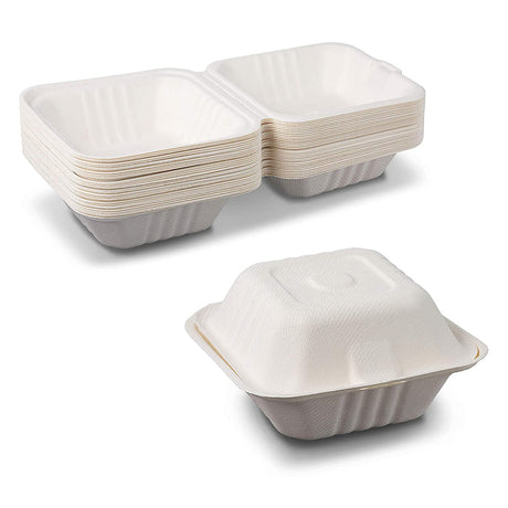 B003 | Sugarcane Clamshell Food Container | 6x6x3" - 400 Pcs