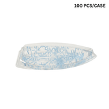 #7103 PET | Blue Maple Pattern Boat Sushi Tray W/ Lid | 18.3x9.25x2.75" - 100 pcs